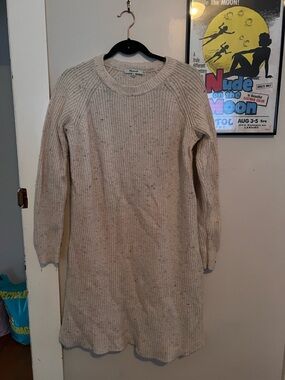 Madewell Oatmeal Speckled Ribbed Crewneck Sweater Dress